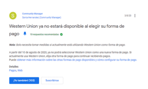 google adsense eliminara westen union como metodo de pago Google Adsense